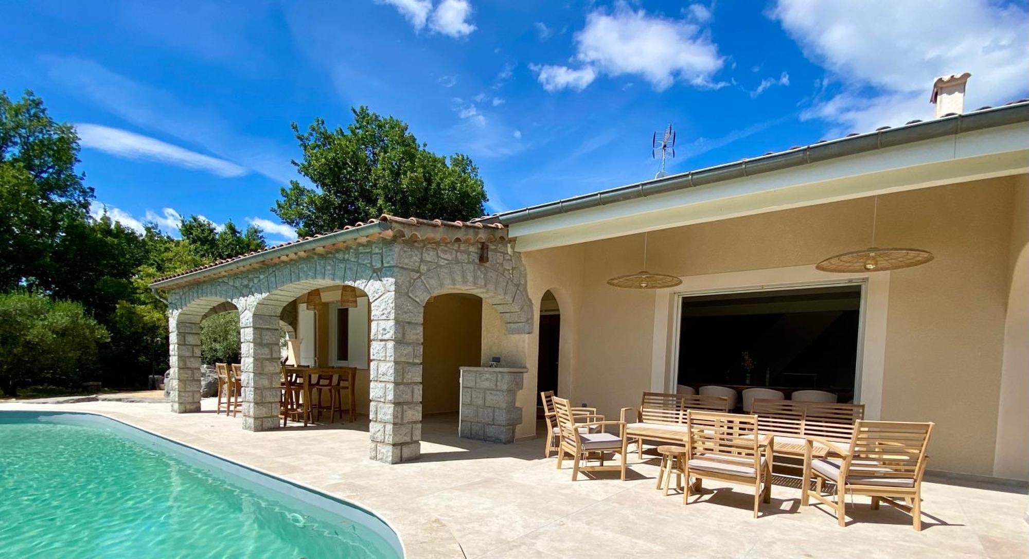 Maison Pour 12P, Piscine A Debordement Chauffee D'Avril A Octobre Inclus Ruoms Ngoại thất bức ảnh